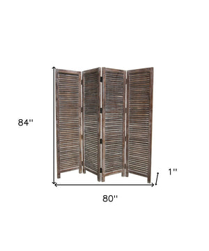 HomeRoots 80 Rustic Brown Wood Screen - 4-Panel Privacy Divider with Classic Shutter Design for Any Space 274748