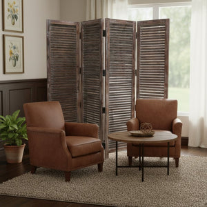 HomeRoots 80 Rustic Brown Wood Screen - 4-Panel Privacy Divider with Classic Shutter Design for Any Space 274748