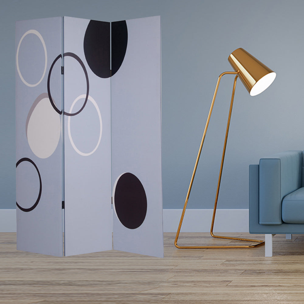 Homeroots 48" X 72" Muti Color Black Metal  3 Panel Screen  Cotton Canvas 274751