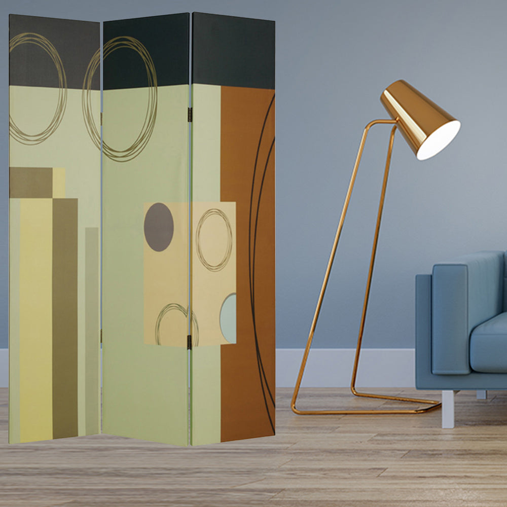 Homeroots 48" X 72" Multi Color Wood Canvas 3 Panel Screen  Cotton Canvas 274753