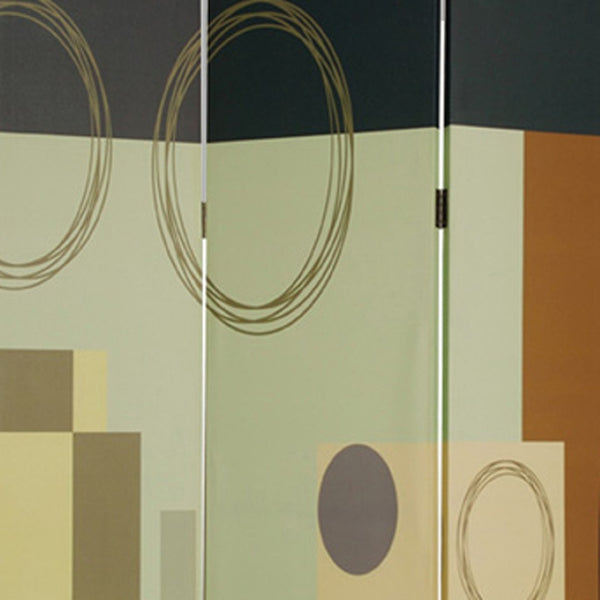 HomeRoots 48" Multi-Color Wood Canvas 3-Panel Folding Screen - Stylish Room Divider & Decorative Accent 274753