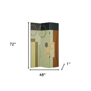 HomeRoots 48" Multi-Color Wood Canvas 3-Panel Folding Screen - Stylish Room Divider & Decorative Accent 274753
