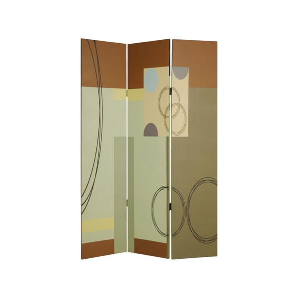 HomeRoots 48" Multi-Color Wood Canvas 3-Panel Folding Screen - Stylish Room Divider & Decorative Accent 274753