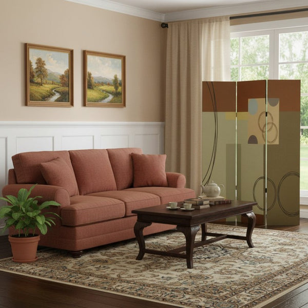 HomeRoots 48" Multi-Color Wood Canvas 3-Panel Folding Screen - Stylish Room Divider & Decorative Accent 274753