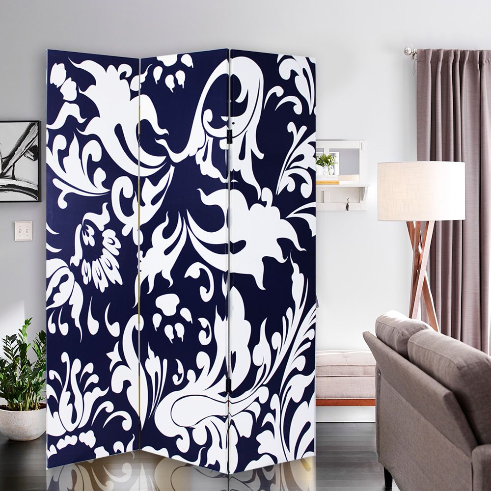 Homeroots 48" X 72" Multi Color Wood Canvas  3 Panel Screen  Cotton Canvas 274754