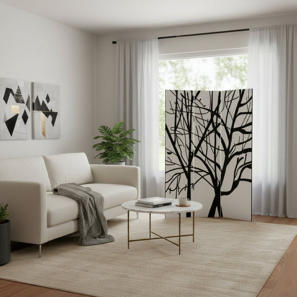 HomeRoots 48" Multi-Color Wood Canvas Screen – Stylish Folding Room Divider for Privacy & Contemporary Decor 274755