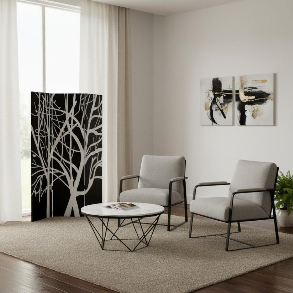 HomeRoots 48" Multi-Color Wood Canvas Screen – Stylish Folding Room Divider for Privacy & Contemporary Decor 274755