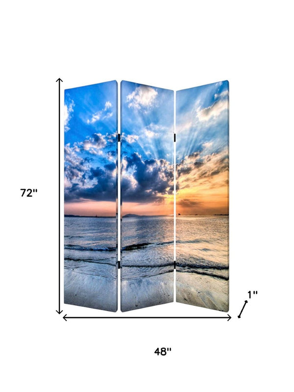 HomeRoots 48" X 72" Multi-Color Wood Canvas Screen - Elegant Seaside Serenity Room Divider for Tranquil Spaces 274756