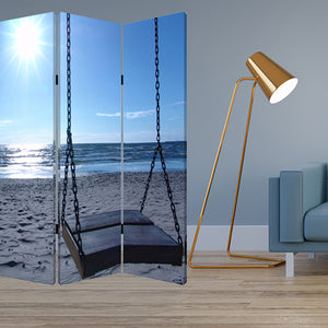Homeroots 48" X 72" Multi Color Wood Canvas Seaside Serenity  Screen  Cotton Canvas 274756