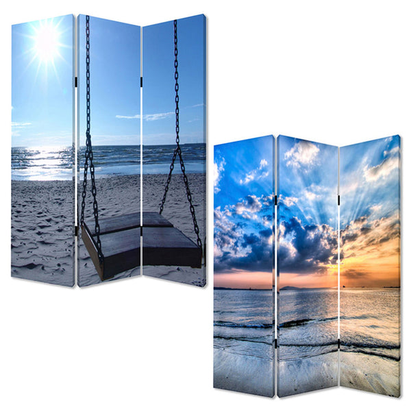Homeroots 48" X 72" Multi Color Wood Canvas Seaside Serenity  Screen  Cotton Canvas 274756