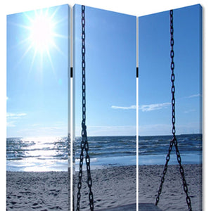 HomeRoots 48" X 72" Multi-Color Wood Canvas Screen - Elegant Seaside Serenity Room Divider for Tranquil Spaces 274756