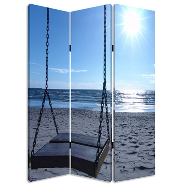 HomeRoots 48" X 72" Multi-Color Wood Canvas Screen - Elegant Seaside Serenity Room Divider for Tranquil Spaces 274756
