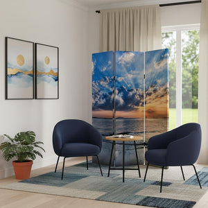 HomeRoots 48" X 72" Multi-Color Wood Canvas Screen - Elegant Seaside Serenity Room Divider for Tranquil Spaces 274756