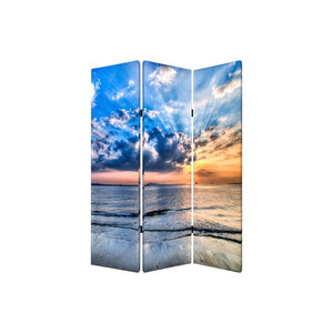 HomeRoots 48" X 72" Multi-Color Wood Canvas Screen - Elegant Seaside Serenity Room Divider for Tranquil Spaces 274756