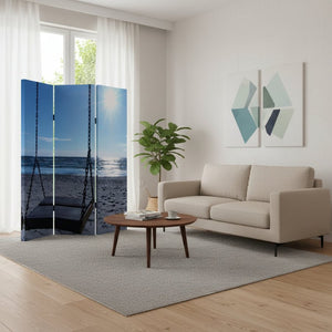 HomeRoots 48" X 72" Multi-Color Wood Canvas Screen - Elegant Seaside Serenity Room Divider for Tranquil Spaces 274756