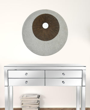 HomeRoots 27" Round Double Layer Ribbed Wall Decor - Elegant Brown & Gray Accent for Modern Interiors 274770
