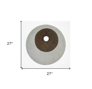 HomeRoots 27" Round Double Layer Ribbed Wall Decor - Elegant Brown & Gray Accent for Modern Interiors 274770