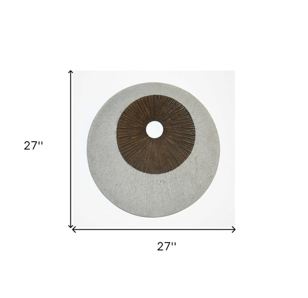 HomeRoots 27" Round Double Layer Ribbed Wall Decor - Elegant Brown & Gray Accent for Modern Interiors 274770