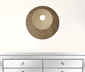 Homeroots 14" X 14" X 2" Brown Round Ribbed  Wall Plaque  Sandstone 274771