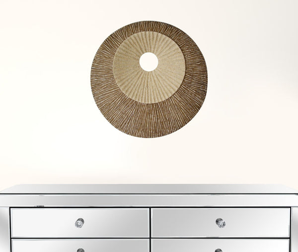 Homeroots 14" X 14" X 2" Brown Round Ribbed  Wall Plaque  Sandstone 274771