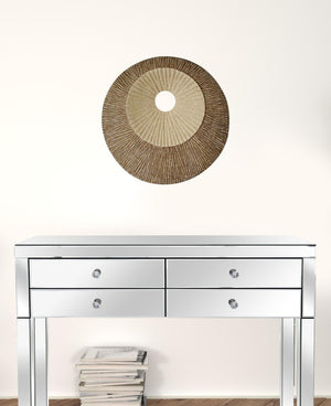 HomeRoots 19" Round Double-Layer Ribbed Wall Plaque in Sand-Brown - Modern Accent for Any Décor Style 274772