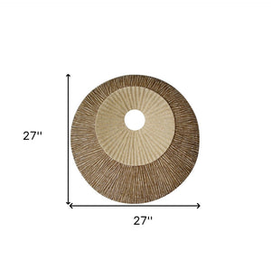 HomeRoots 27" Round Double-Layer Ribbed Wall Plaque - Modern Sandstone Art for Living Rooms & Offices 274773