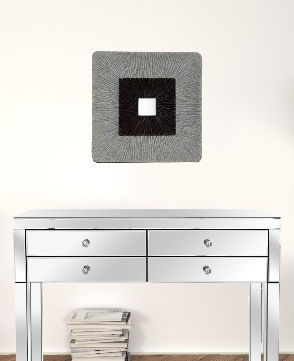 HomeRoots 19" Modern Brown and Gray Ribbed Square Wall Art - Unique Incised Design for Contemporary Spaces 274775