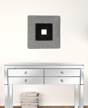 HomeRoots 19" Modern Brown and Gray Ribbed Square Wall Art - Unique Incised Design for Contemporary Spaces 274775