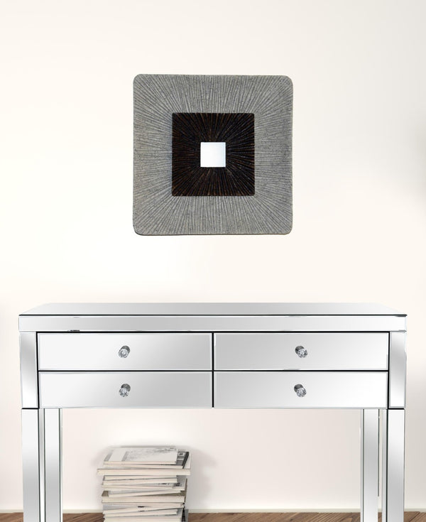 HomeRoots 19" Modern Brown and Gray Ribbed Square Wall Art - Unique Incised Design for Contemporary Spaces 274775
