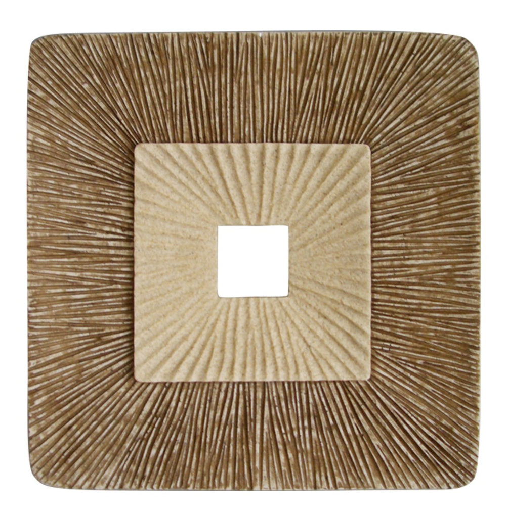 HomeRoots 19" Concave Square Double Layer Ribbed Wall Plaque - Modern Brown Decor for Any Space 274778