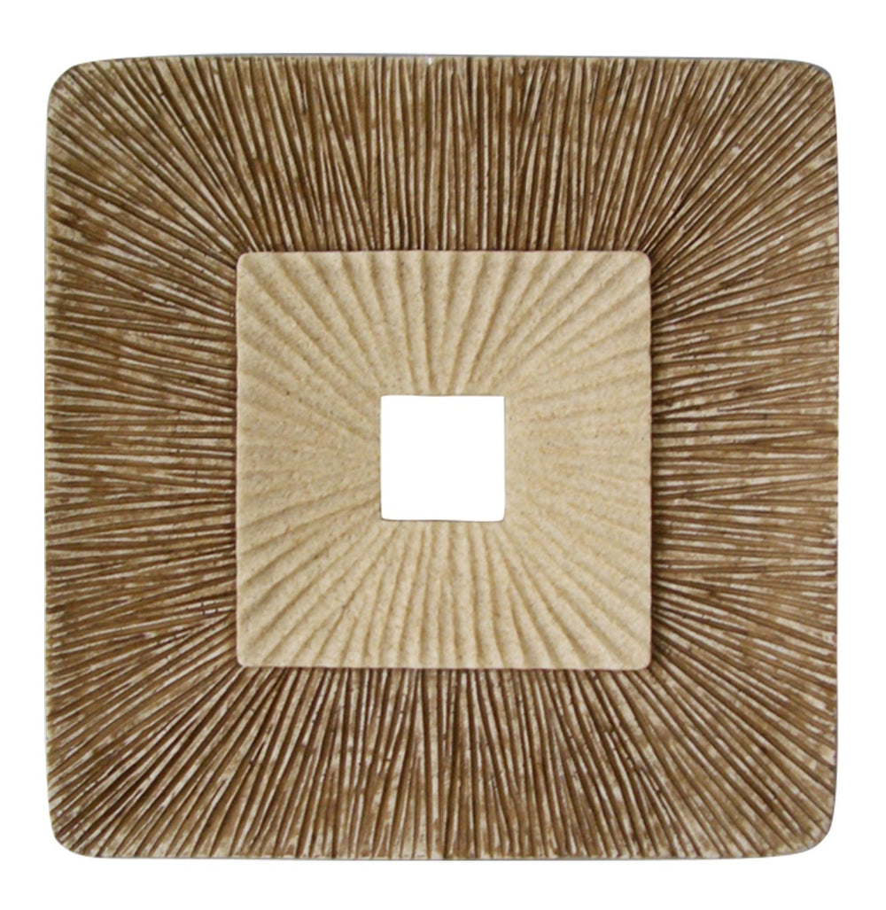 HomeRoots 26" Modern Concave Double Layer Square Wall Plaque - Ribbed Sandstone Art for Stylish Interiors 274779
