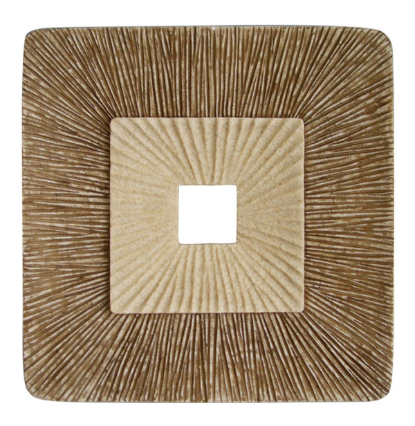 HomeRoots 26" Modern Concave Double Layer Square Wall Plaque - Ribbed Sandstone Art for Stylish Interiors 274779