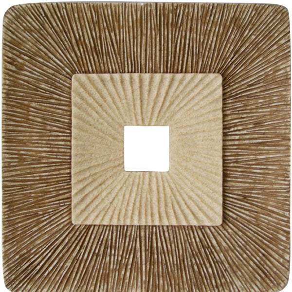 HomeRoots 26" Modern Concave Double Layer Square Wall Plaque - Ribbed Sandstone Art for Stylish Interiors 274779