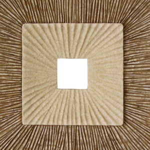 HomeRoots 26" Modern Concave Double Layer Square Wall Plaque - Ribbed Sandstone Art for Stylish Interiors 274779