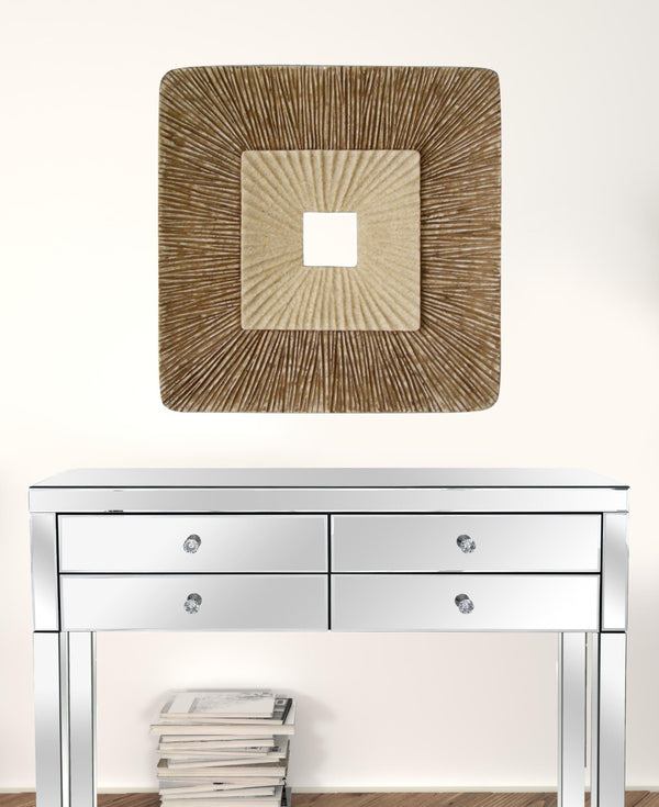 HomeRoots 26" Modern Concave Double Layer Square Wall Plaque - Ribbed Sandstone Art for Stylish Interiors 274779