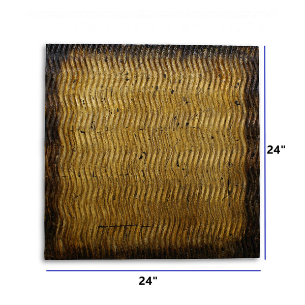 Homeroots 24" X 24" X 1" Raw Wood Look Gold Finish Square Wall Art Medium Bronze Wood 274795