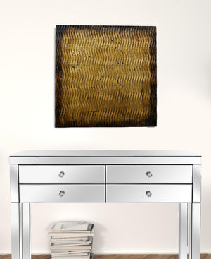 Homeroots 24" X 24" X 1" Raw Wood Look Gold Finish Square Wall Art Medium Bronze Wood 274795