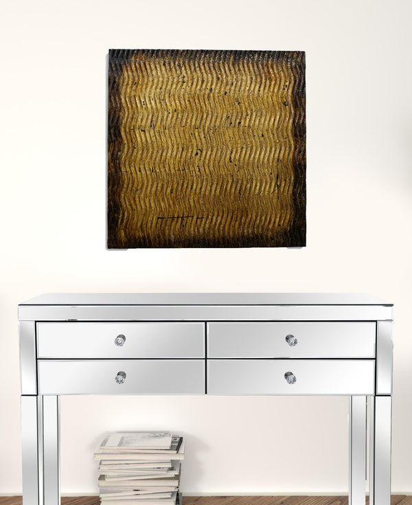 Homeroots 24" X 24" X 1" Raw Wood Look Gold Finish Square Wall Art Medium Bronze Wood 274795