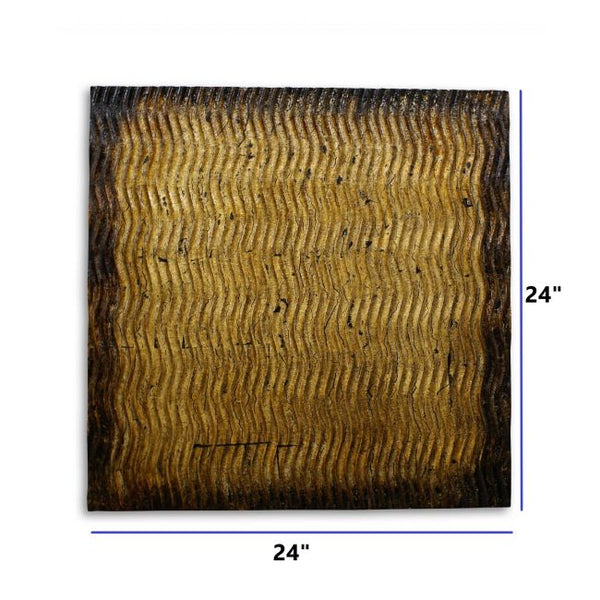 Homeroots 24" X 24" X 1" Raw Wood Look Gold Finish Square Wall Art Medium Bronze Wood 274795