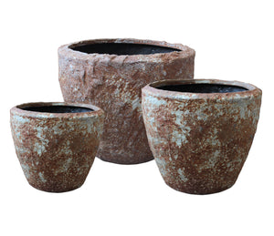 Homeroots Set Of Three 21" Brown Stone Indoor Outdoor Round Pot Planter   274805