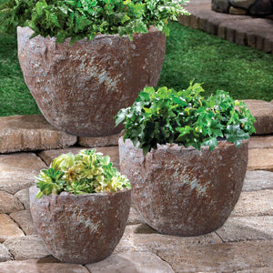 Homeroots Set Of Three 21" Brown Stone Indoor Outdoor Round Pot Planter   274805