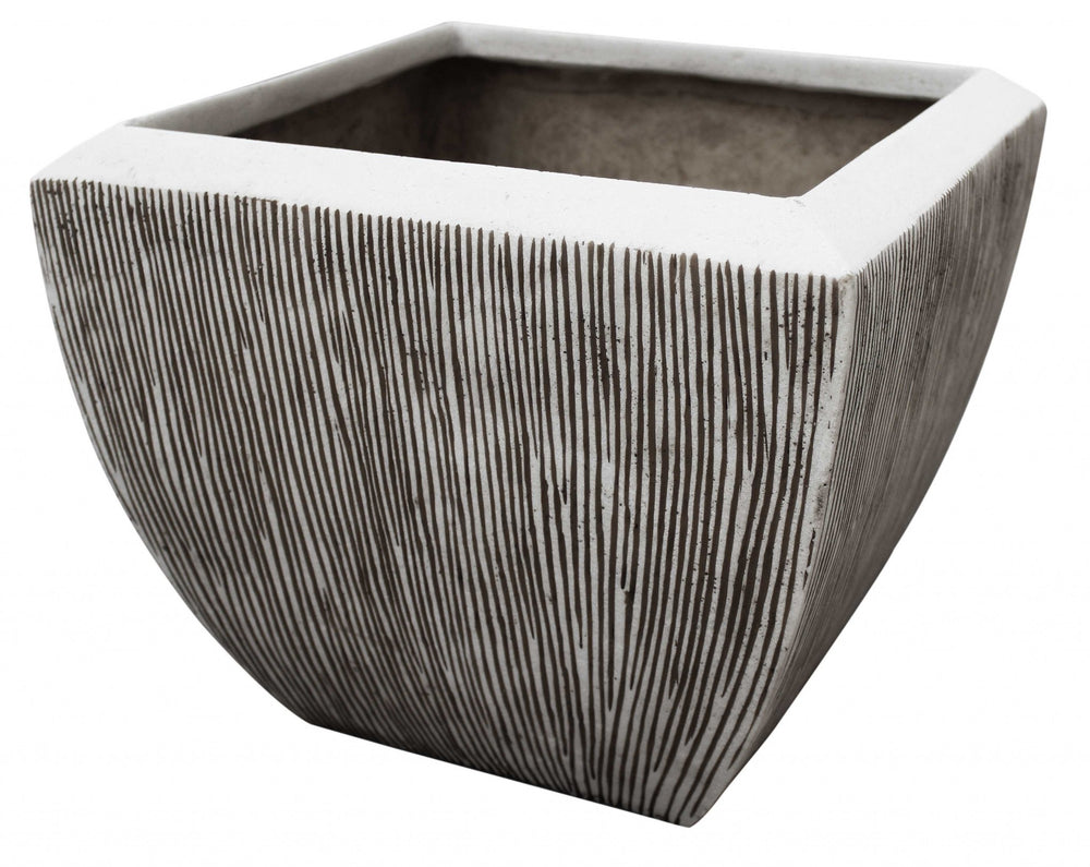 Homeroots Large Distressed And Ribbed Flower Pot Planter  Sandstone 274806