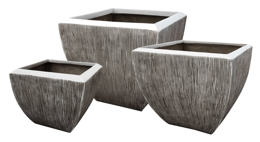 Homeroots Large Distressed And Ribbed Flower Pot Planter  Sandstone 274806