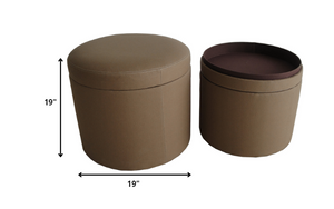 Homeroots 1" Tan Faux Leather Round Storage   274817