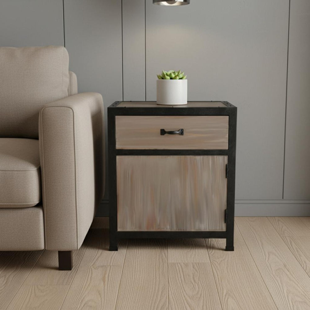 HomeRoots 20" Rustic Brown Solid Wood End Table with Drawer – Stylish Storage for Living Room & Bedroom Spaces 274821