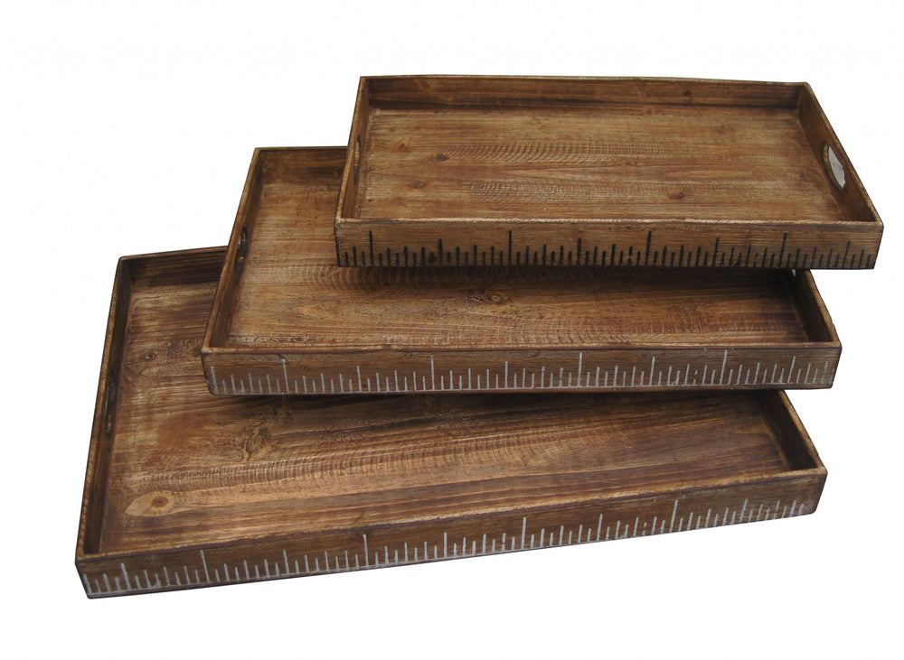 Homeroots Set Of Three Brown Wood Serving Tray   274824