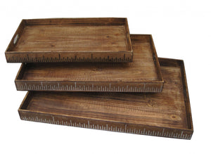 Homeroots Set Of Three Brown Wood Serving Tray   274824