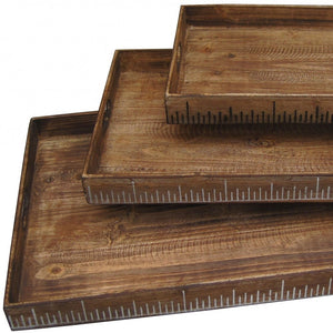 Homeroots Set Of Three Brown Wood Serving Tray   274824