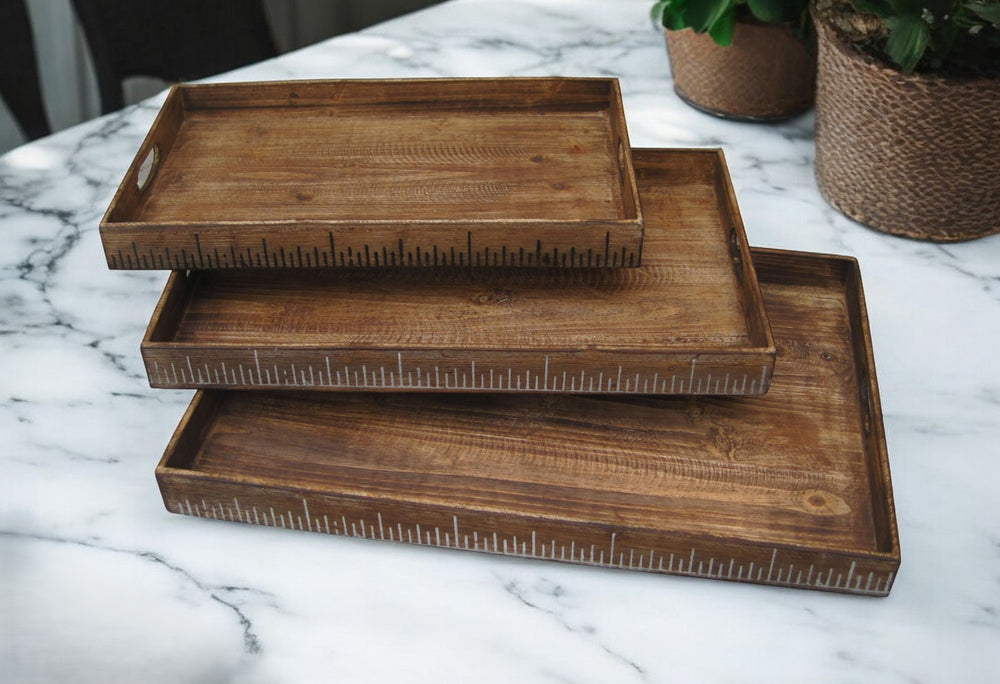 Homeroots Set Of Three Brown Wood Serving Tray   274824