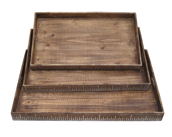 Homeroots Set Of Three Brown Wood Serving Tray   274825